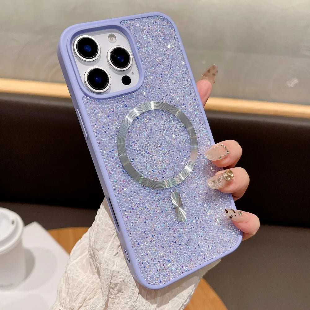 Glitter rhinestone magnetic wireless charging case - product image