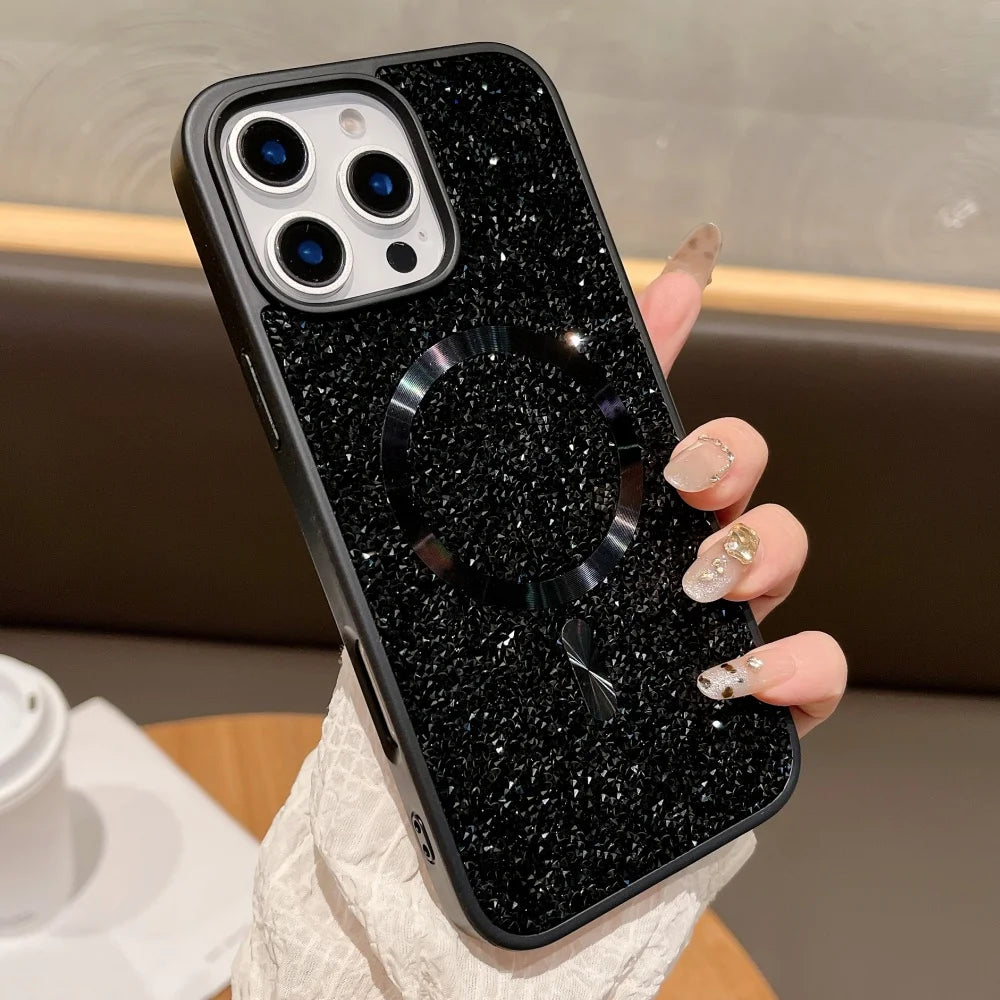 Glitter rhinestone magnetic wireless charging case - product image
