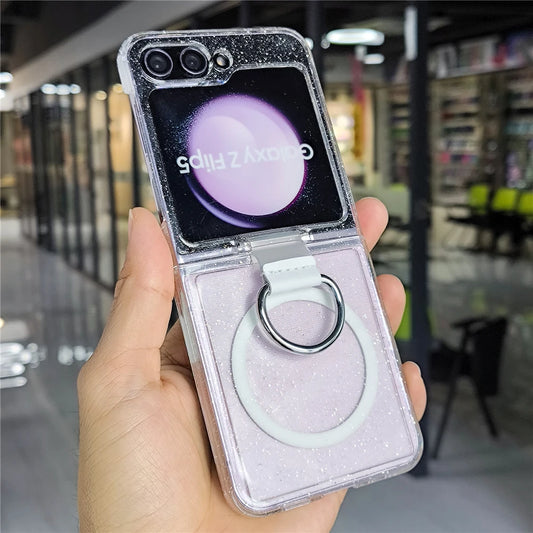 Glitter transparent magnetic ring holder wireless case samsung flip - product image
