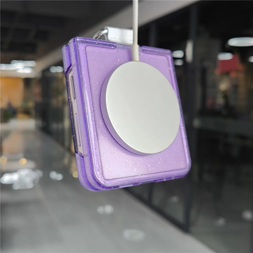 Glitter transparent magnetic ring holder wireless case samsung flip - product image