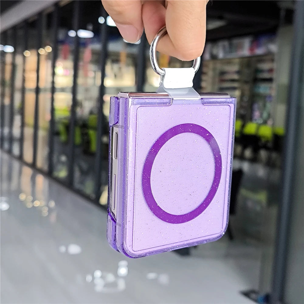 Glitter transparent magnetic ring holder wireless case samsung flip - product image