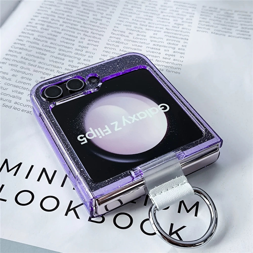 Glitter transparent magnetic ring holder wireless case samsung flip - product image