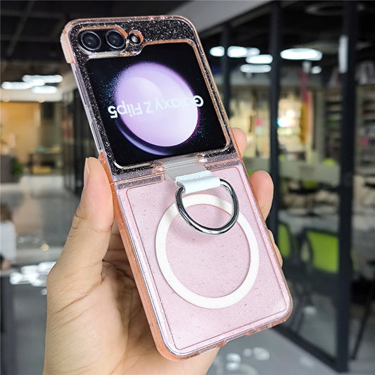 Glitter transparent magnetic ring holder wireless case samsung flip - product image