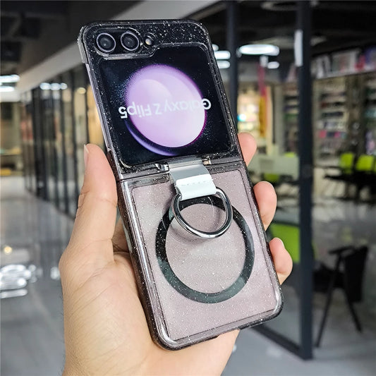 Glitter transparent magnetic ring holder wireless case samsung flip - product image
