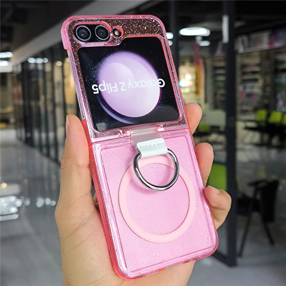 Glitter transparent magnetic ring holder wireless case samsung flip - product image