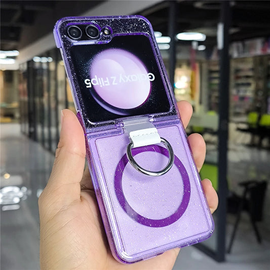 Glitter transparent magnetic ring holder wireless case samsung flip - product image