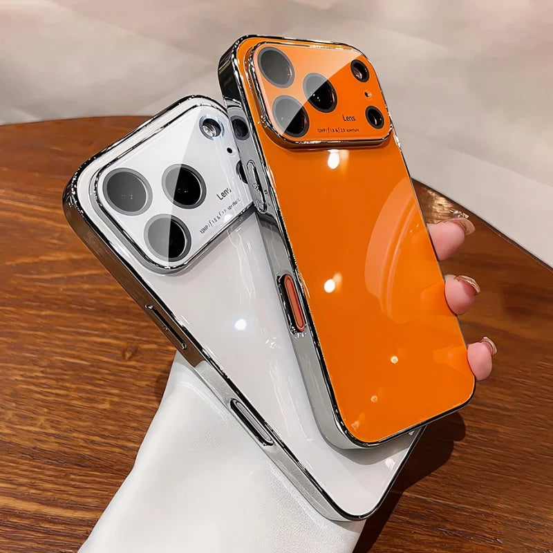 Glossy tempered glass lens protective shockproof pc case - product image