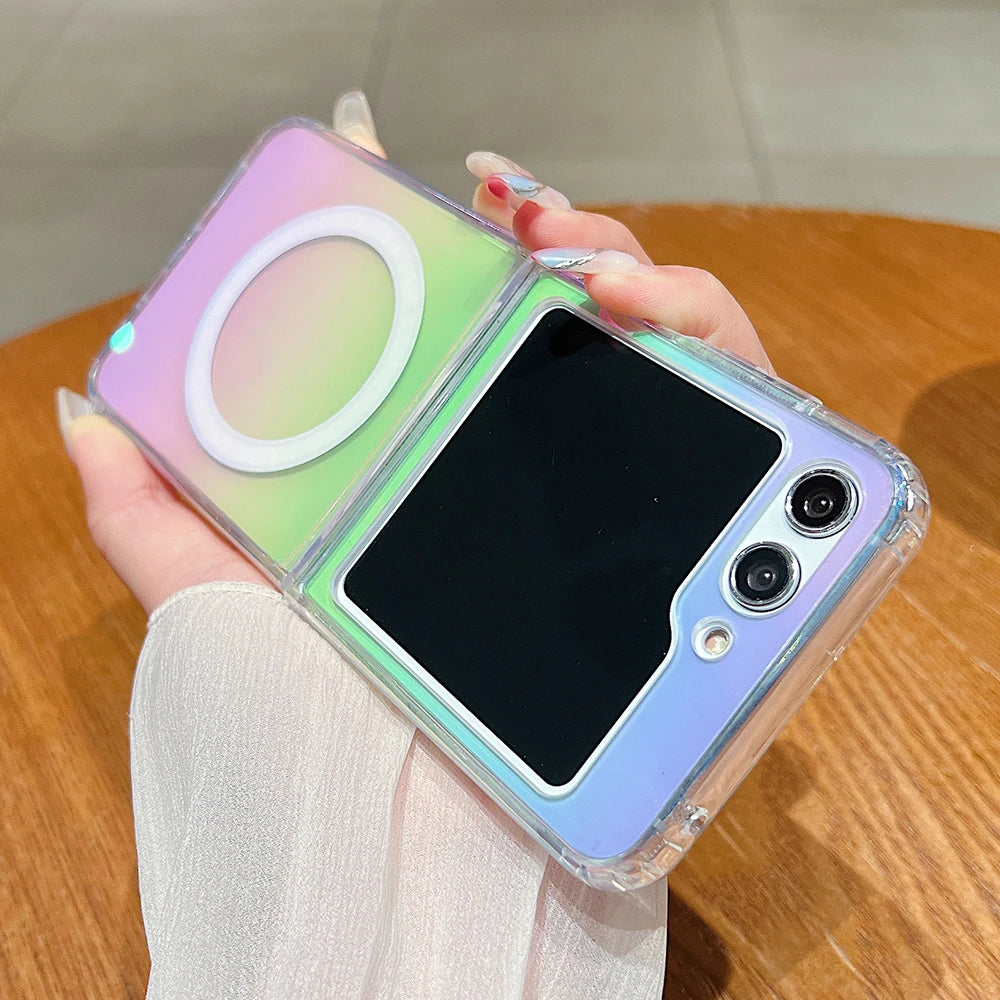 Gradient aurora rainbow laser magnetic case samsung fold flip - product image