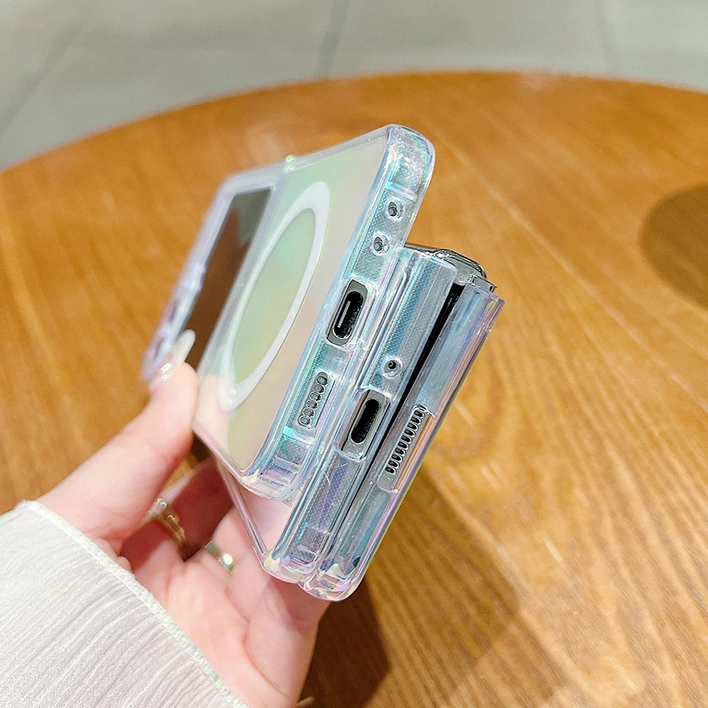 Gradient aurora rainbow laser magnetic case samsung fold flip - product image