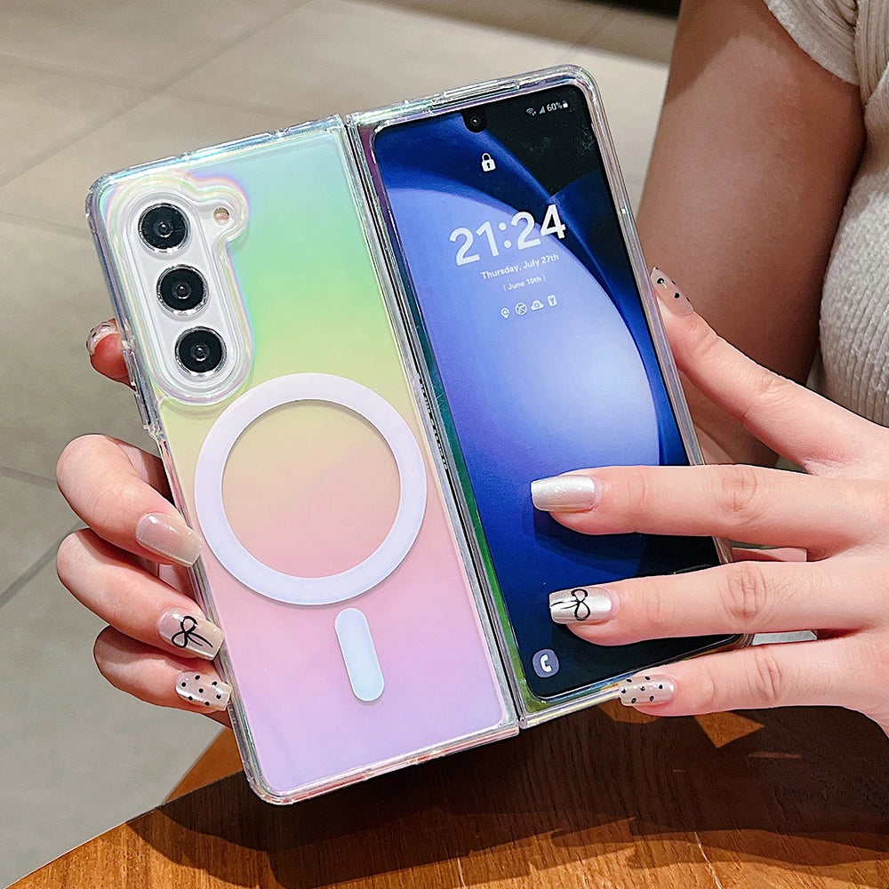 Gradient aurora rainbow laser magnetic case samsung fold flip - product image
