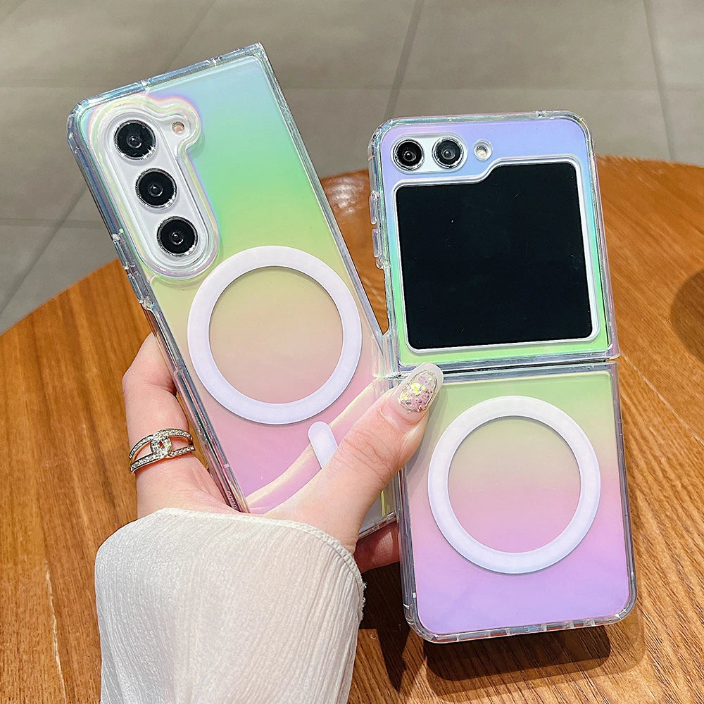 Gradient aurora rainbow laser magnetic case samsung fold flip - product image