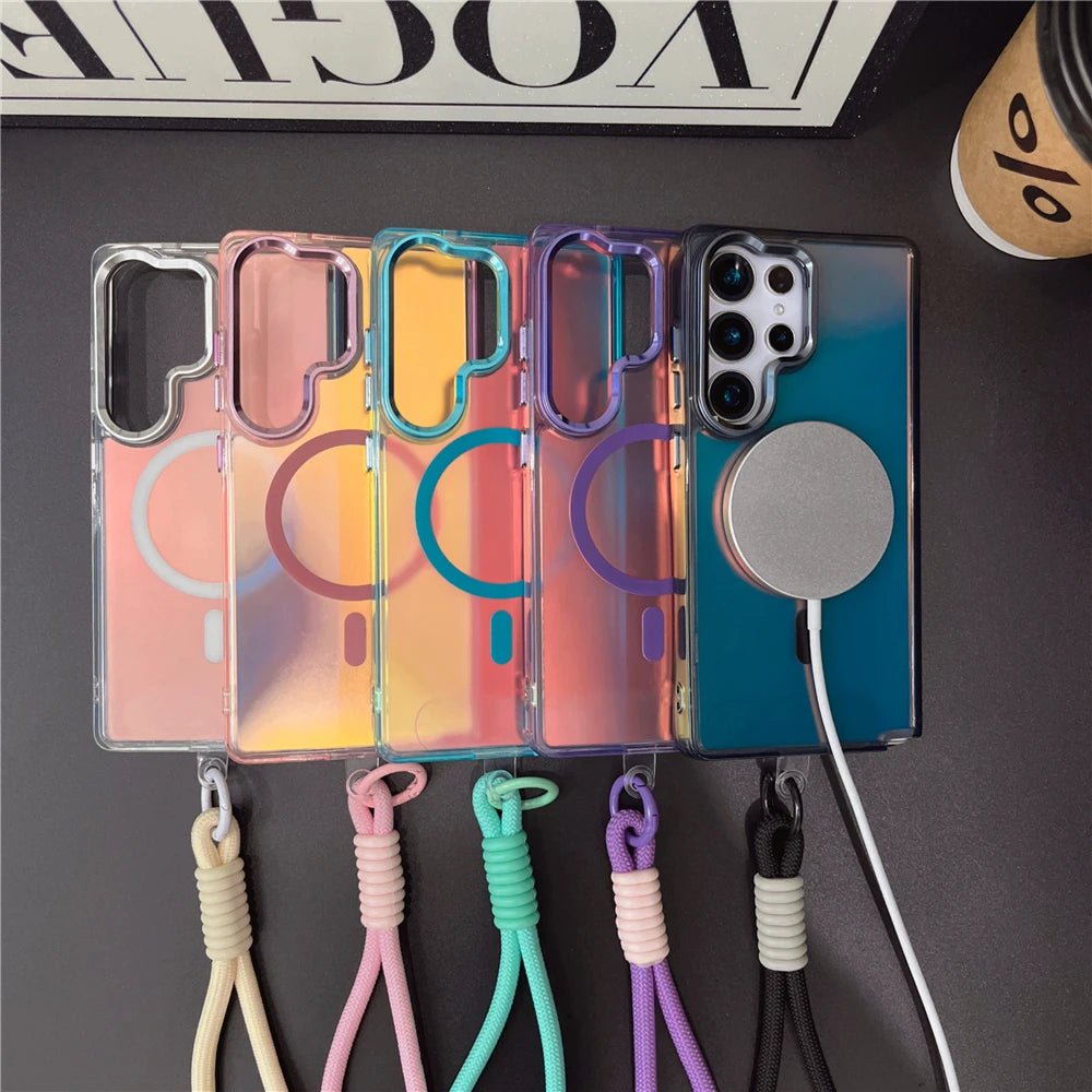 Gradient laser magnetic wrist strap shockproof phone case - product image
