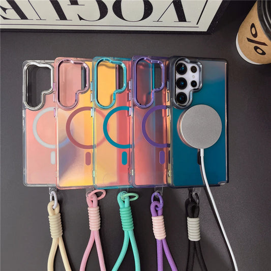 Gradient laser magnetic wrist strap shockproof phone case - product image