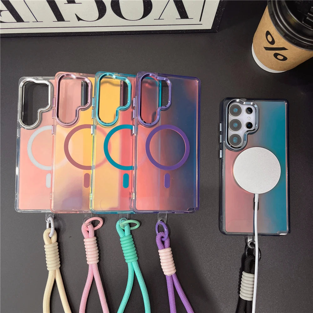 Gradient laser magnetic wrist strap shockproof phone case - product image