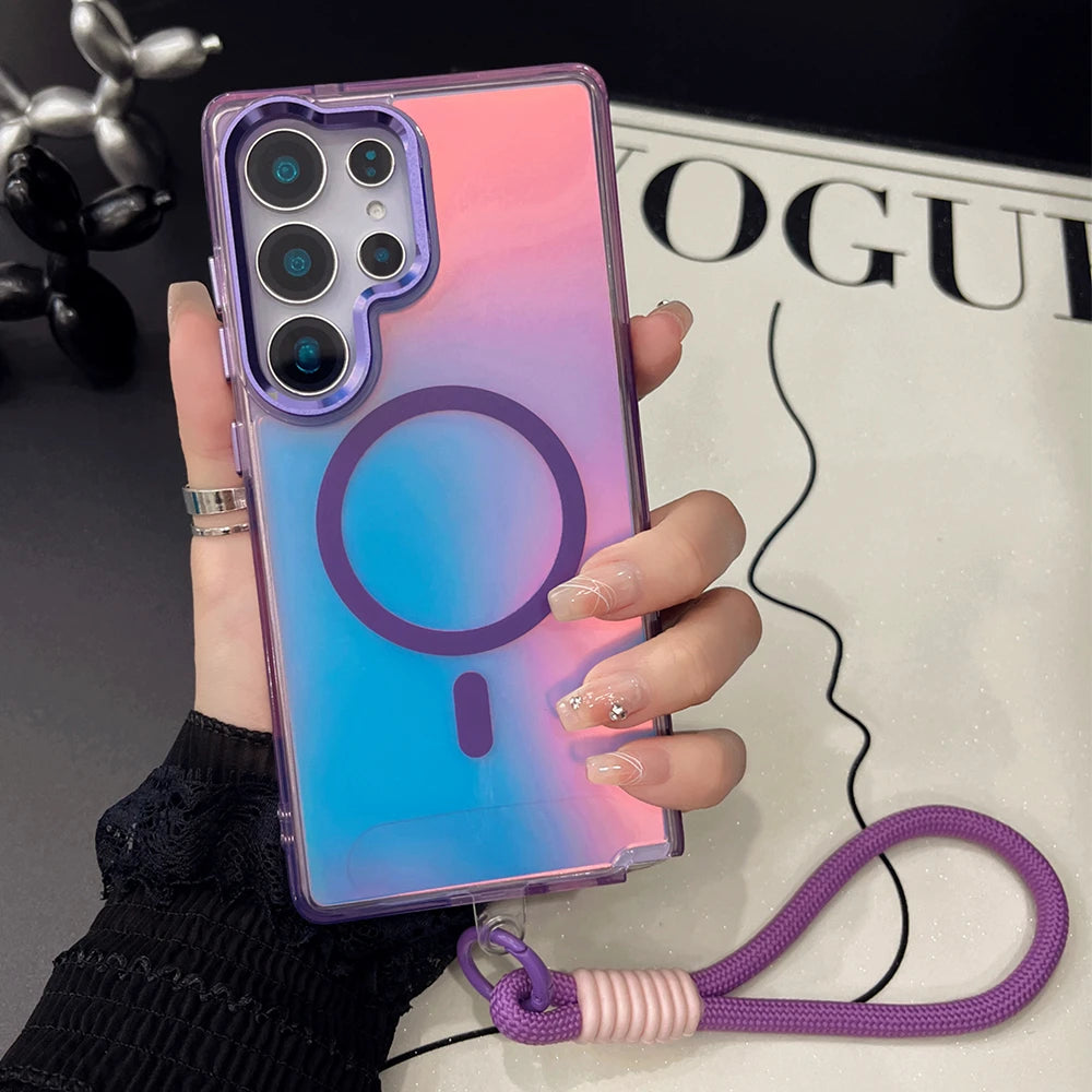 Gradient laser magnetic wrist strap shockproof phone case - product image