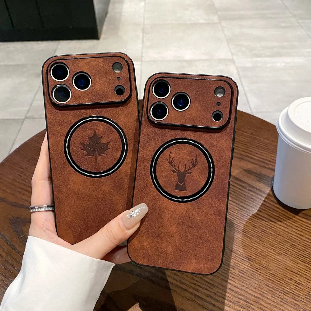 Leather deer pattern shockproof wireless charging case - product image