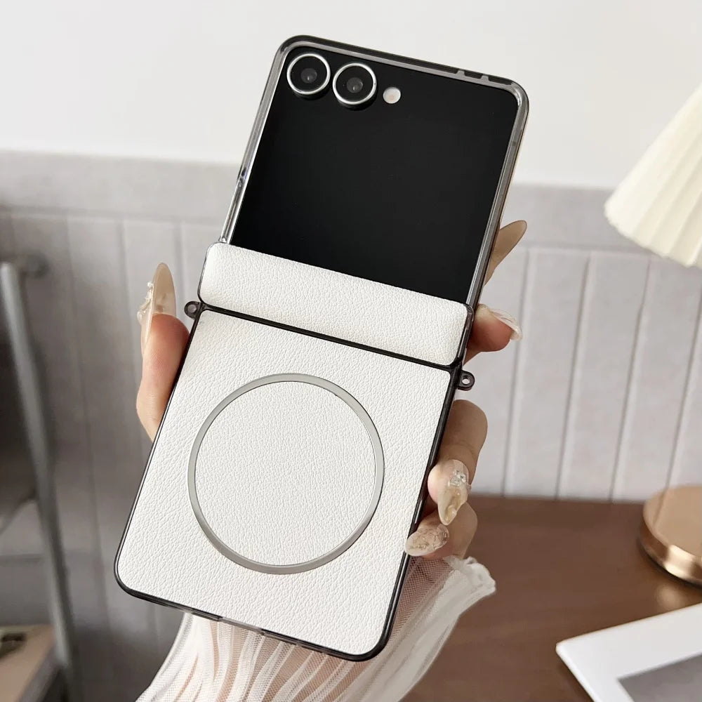 Leather magnetic hinge shockproof wireless charging case z flip - product image