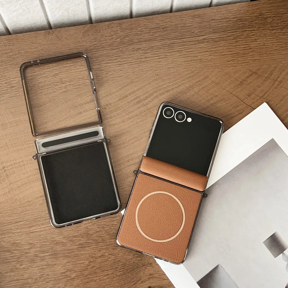 Leather magnetic hinge shockproof wireless charging case z flip - product image