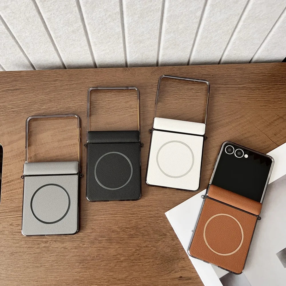Leather magnetic hinge shockproof wireless charging case z flip - product image