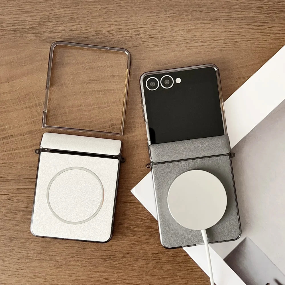 Leather magnetic hinge shockproof wireless charging case z flip - product image