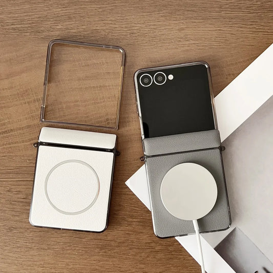 Leather magnetic hinge shockproof wireless charging case z flip - product image