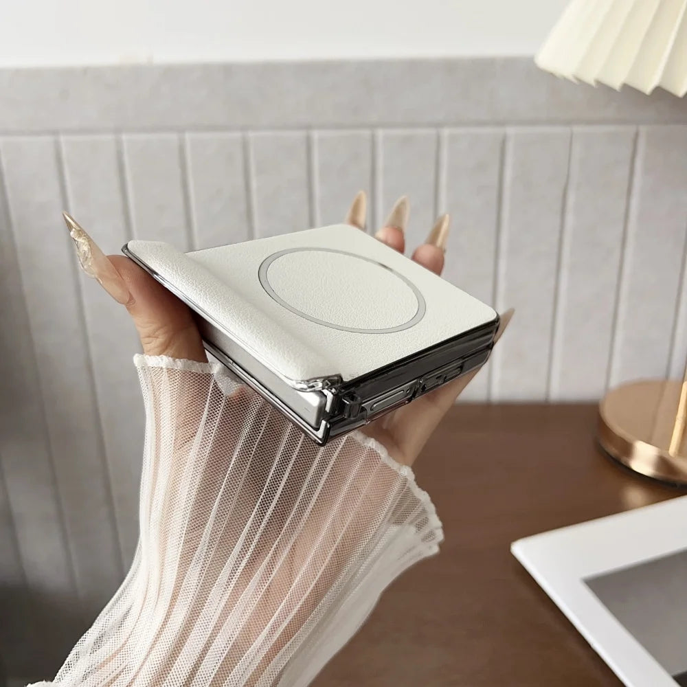 Leather magnetic hinge shockproof wireless charging case z flip - product image