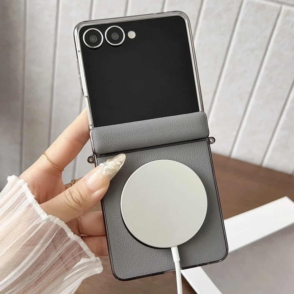 Leather magnetic hinge shockproof wireless charging case z flip - product image