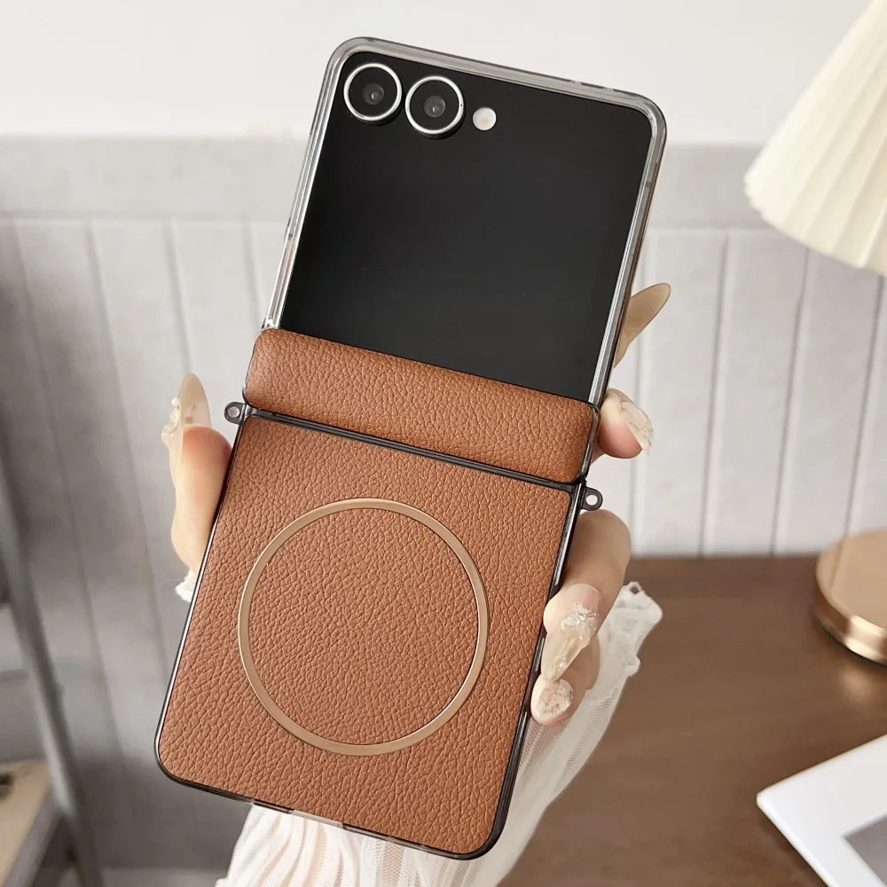 Leather magnetic hinge shockproof wireless charging case z flip - product image