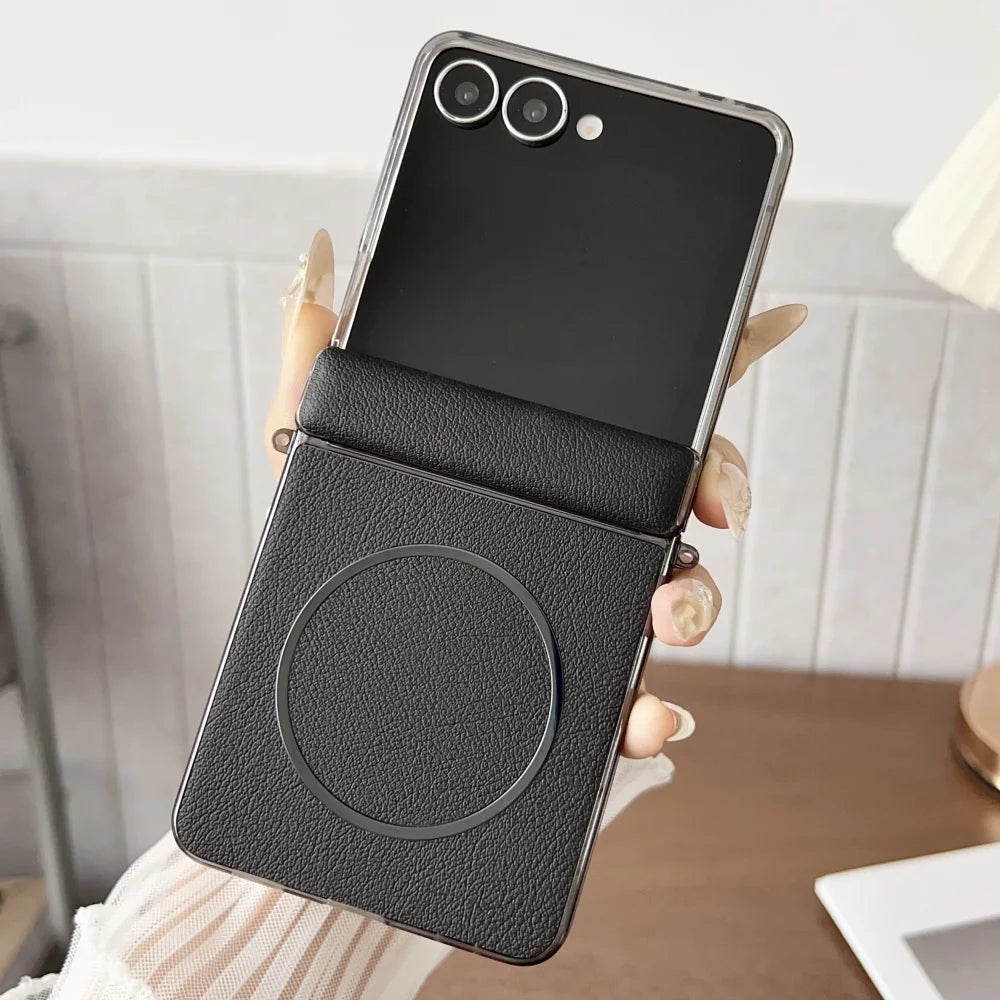 Leather magnetic hinge shockproof wireless charging case z flip - product image