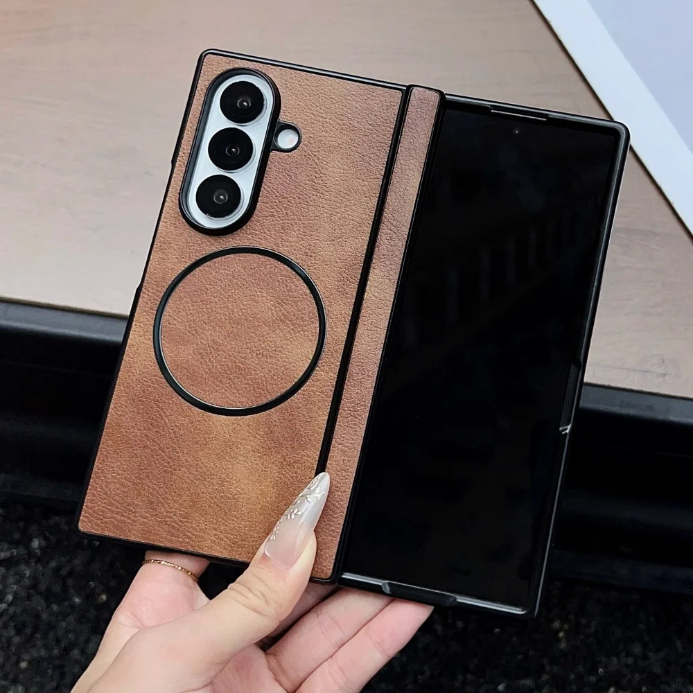 Leather magnetic hinge wireless charge soft silicone bumper - product image