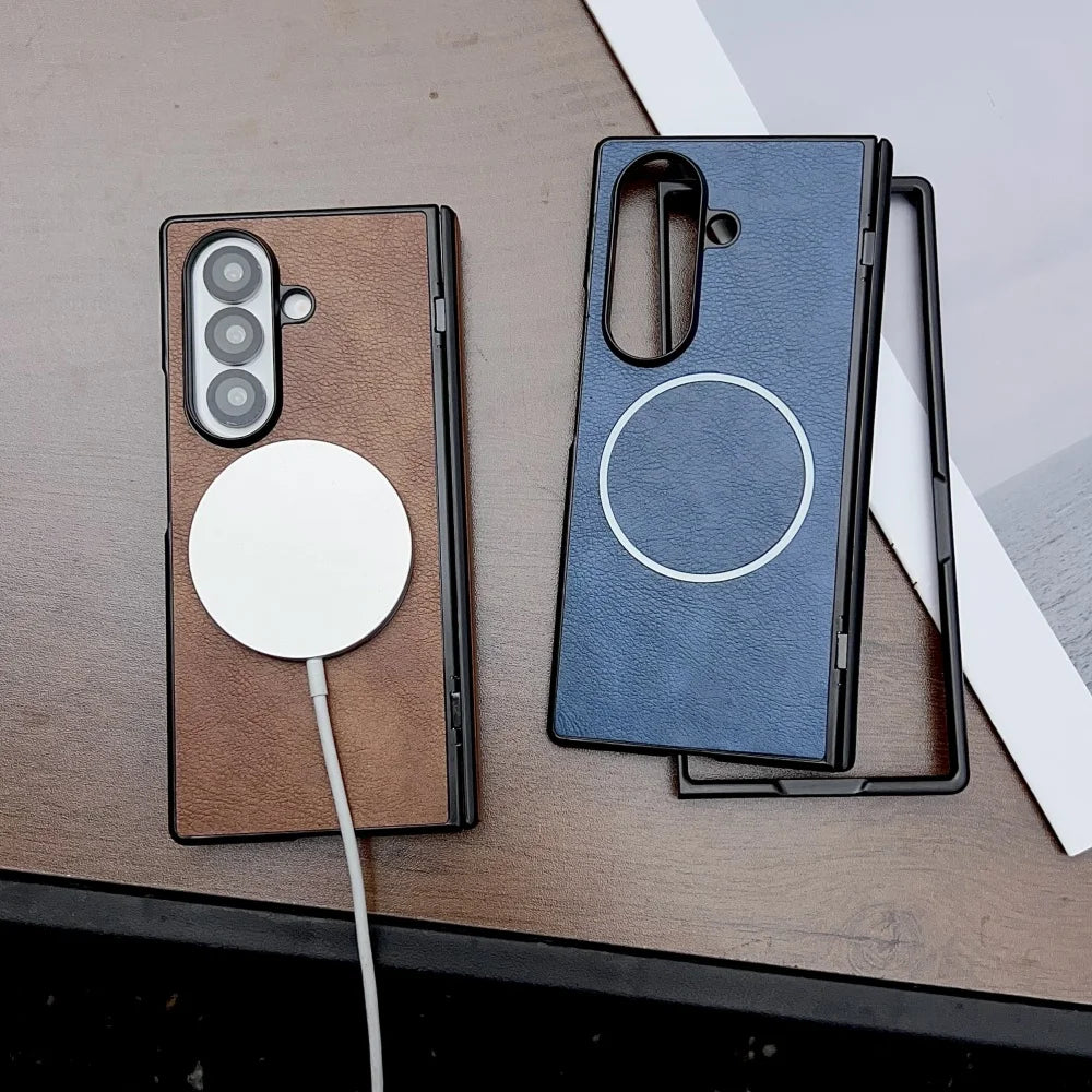 Leather magnetic hinge wireless charge soft silicone bumper - product image