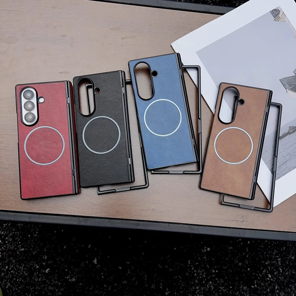 Leather magnetic hinge wireless charge soft silicone bumper - product image