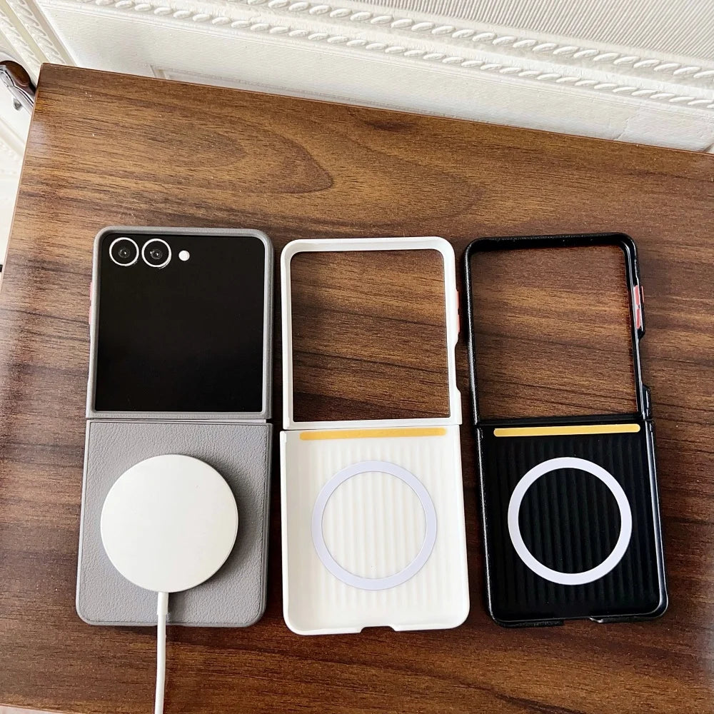 Leather magnetic wireless charging protective case samsung flip - product image
