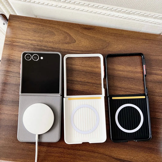 Leather magnetic wireless charging protective case samsung flip - product image