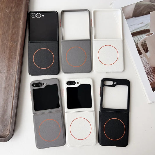 Leather magnetic wireless charging protective case samsung flip - product image