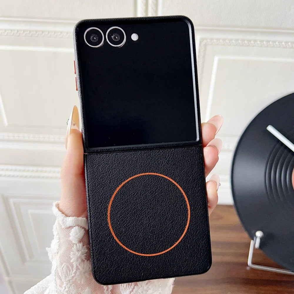 Leather magnetic wireless charging protective case samsung flip - product image