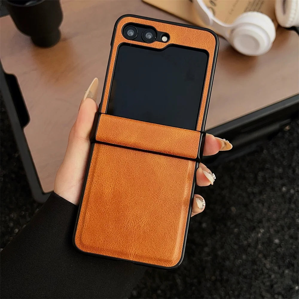 Luxury leather hinge folding shockproof protective hard case samsung z flip - product image