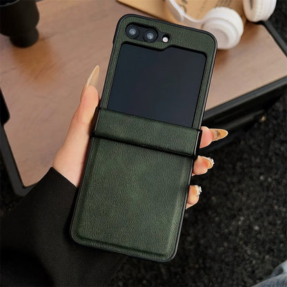 Luxury leather hinge folding shockproof protective hard case samsung z flip - product image