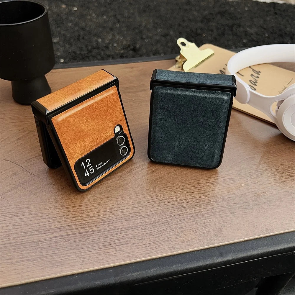 Luxury leather hinge folding shockproof protective hard case samsung z flip - product image