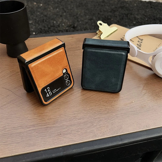 Luxury leather hinge folding shockproof protective hard case samsung z flip - product image