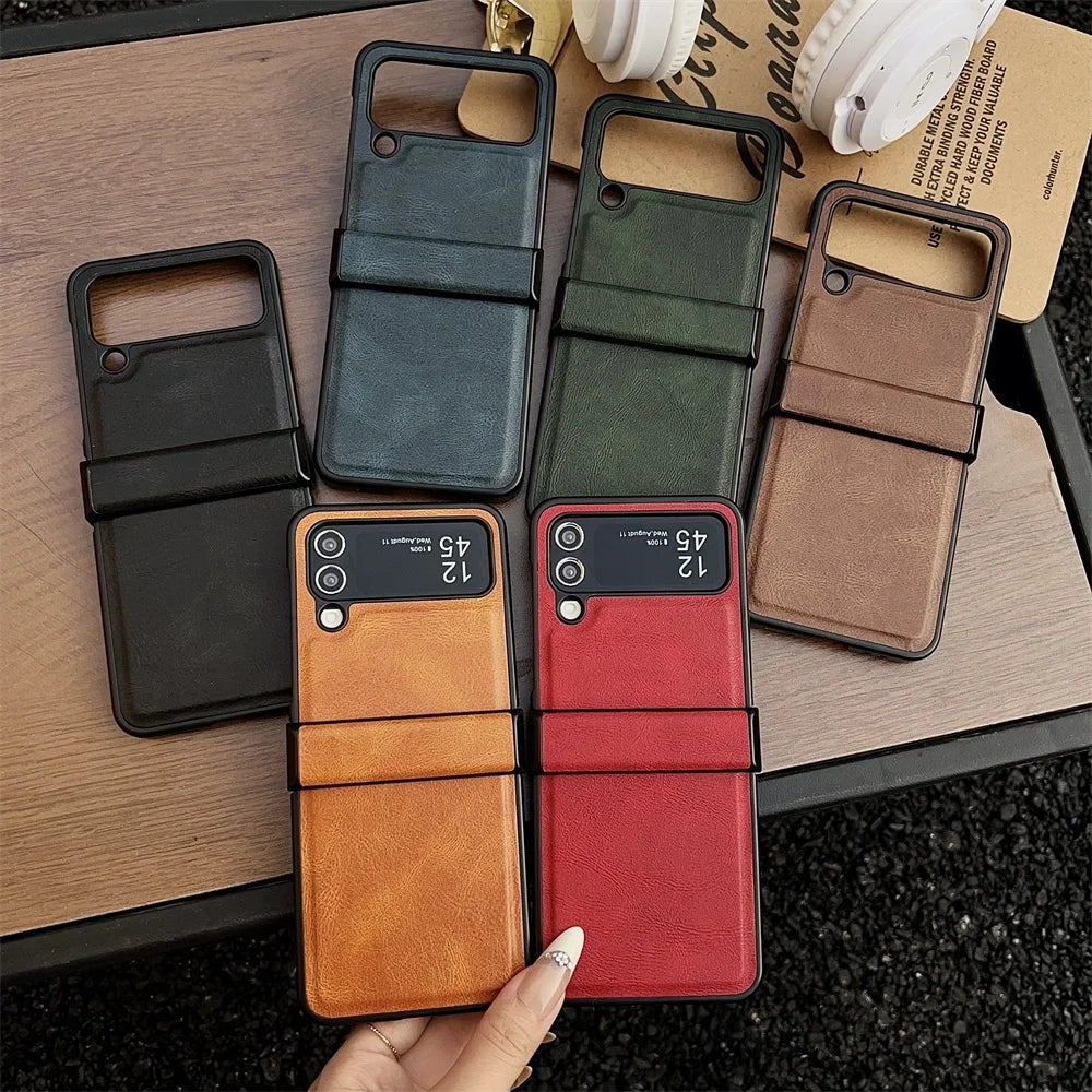 Luxury leather hinge folding shockproof protective hard case samsung z flip - product image