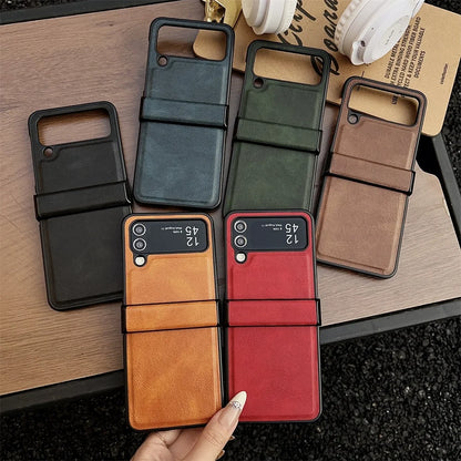 Luxury leather hinge folding shockproof protective hard case samsung z flip - product image