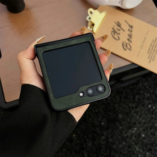 Luxury leather hinge folding shockproof protective hard case samsung z flip - product image