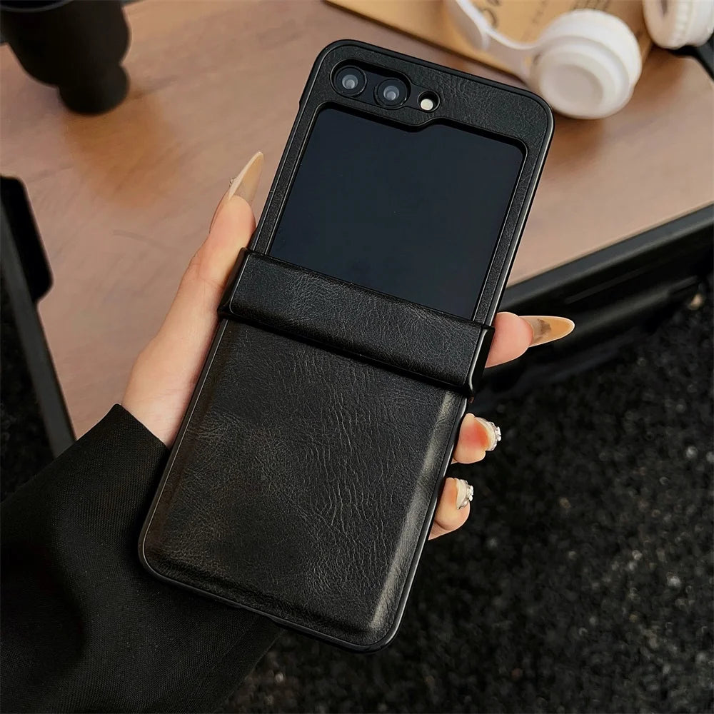 Luxury leather hinge folding shockproof protective hard case samsung z flip - product image