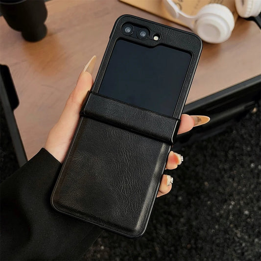 Luxury leather hinge folding shockproof protective hard case samsung z flip - product image