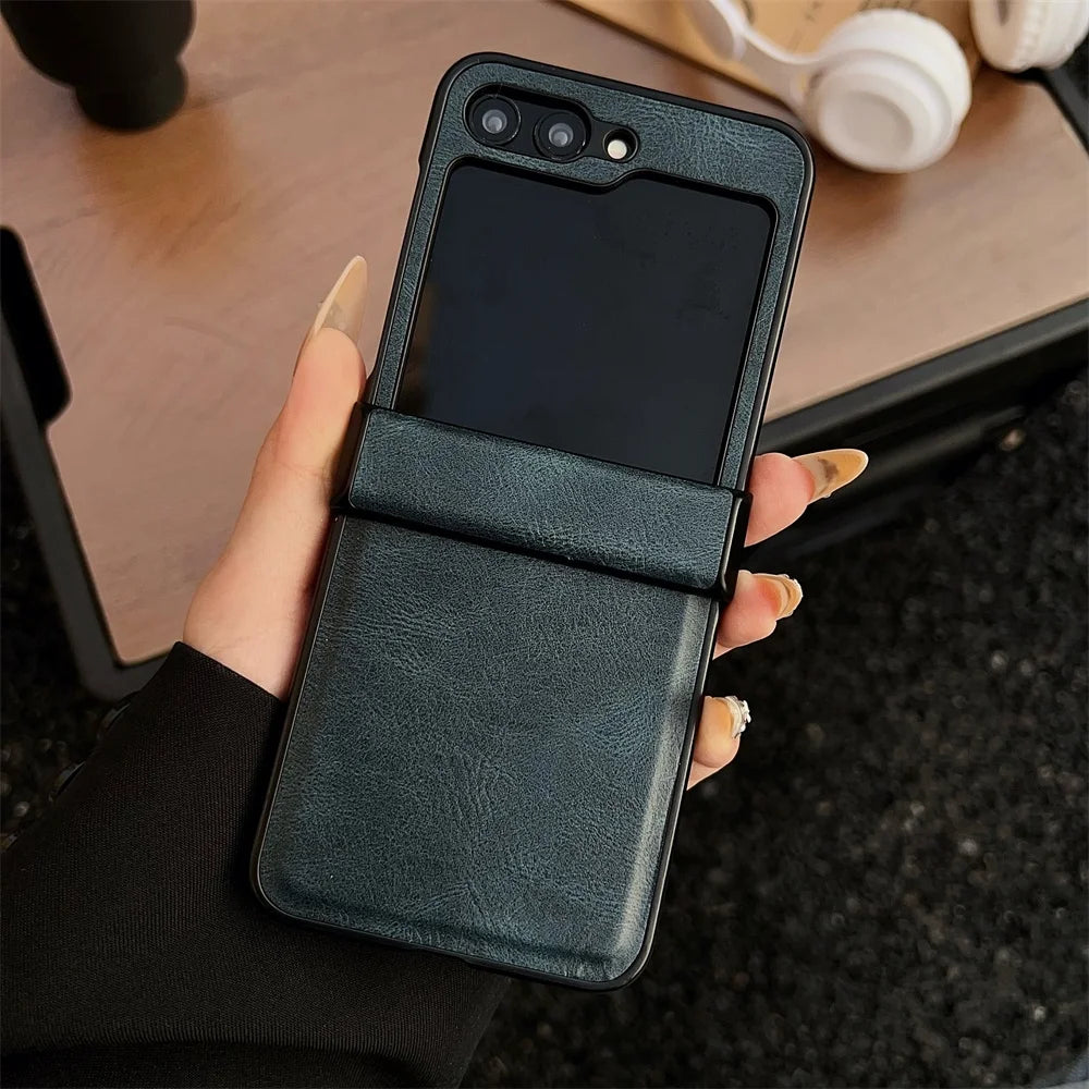 Luxury leather hinge folding shockproof protective hard case samsung z flip - product image