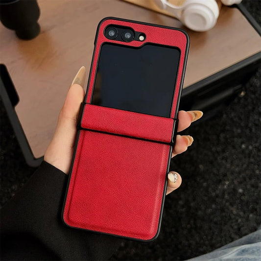 Luxury leather hinge folding shockproof protective hard case samsung z flip - product image