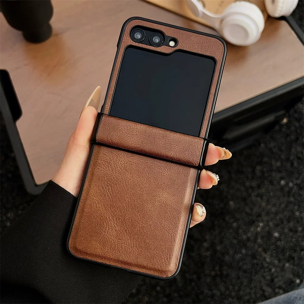 Luxury leather hinge folding shockproof protective hard case samsung z flip - product image