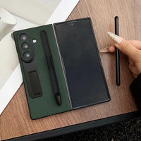 Lychee Pattern Leather Pen Slot Holder Phone Case Samsung Z Fold