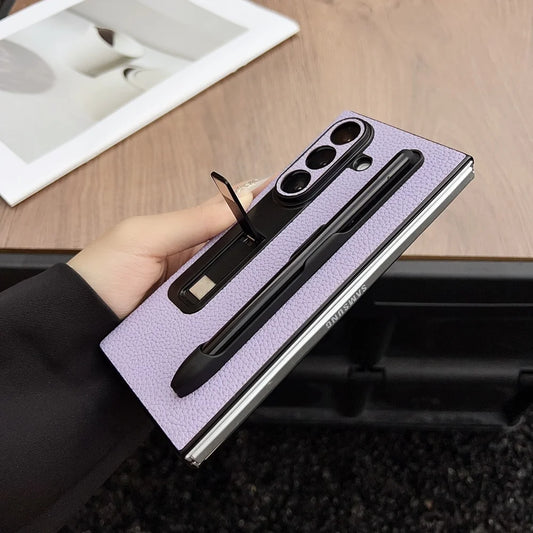 Lychee pattern leather pen slot holder phone case samsung z fold - product image